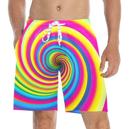 Vortex Twist Swirl Rainbow Design Men's Swim Trunks Beach Shorts