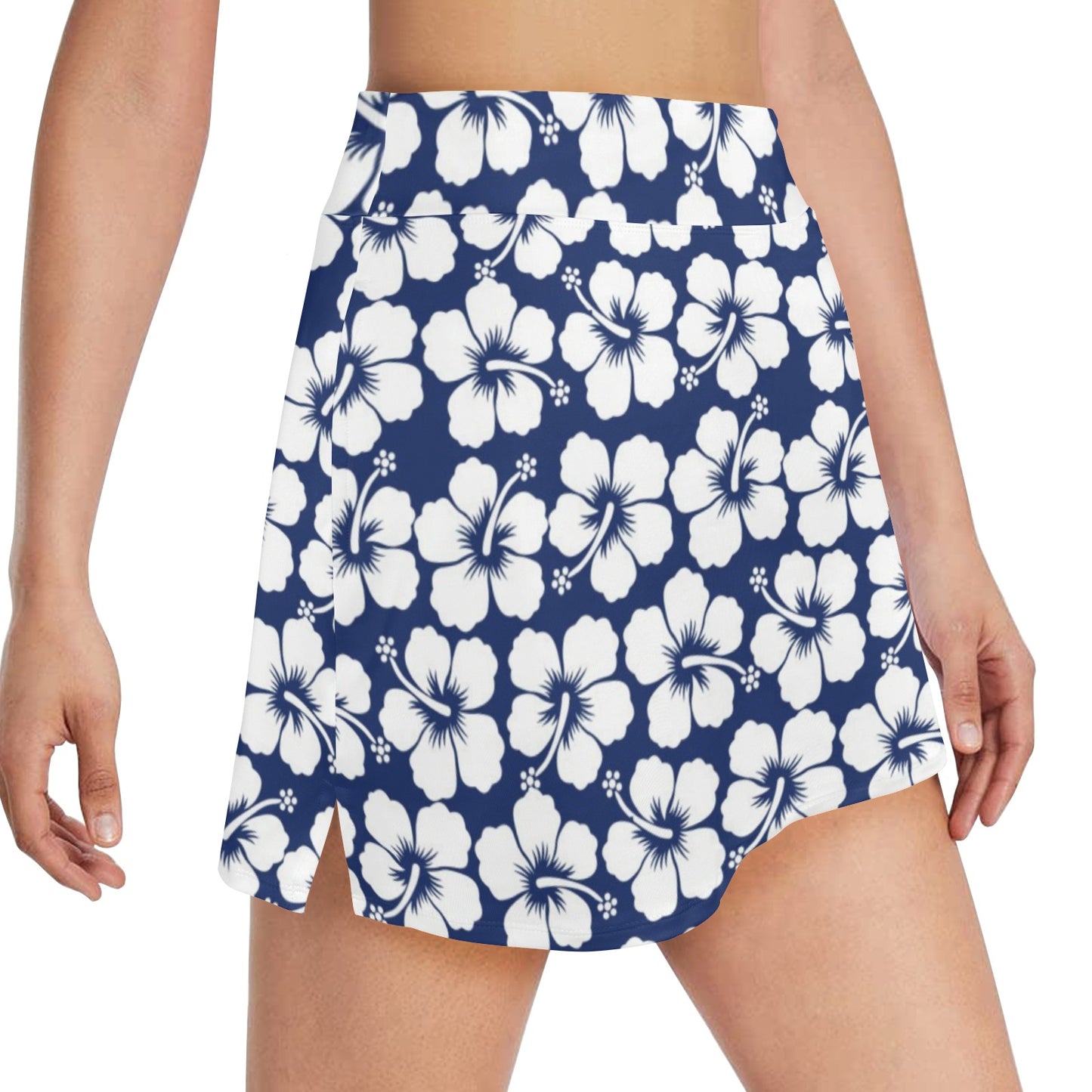 Hibiscus Blue Hawaiian Flower Pattern 17" Golf & Pickleball Skort with Pockets