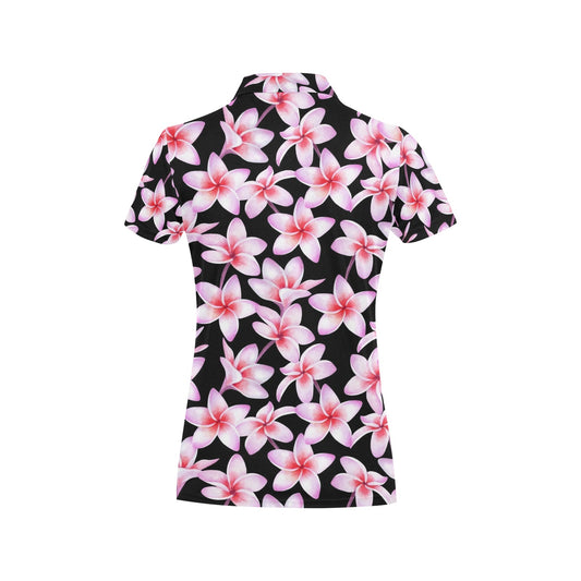 Pink Plumeria Pattern Print Design PM09 Women's Polo Shirt