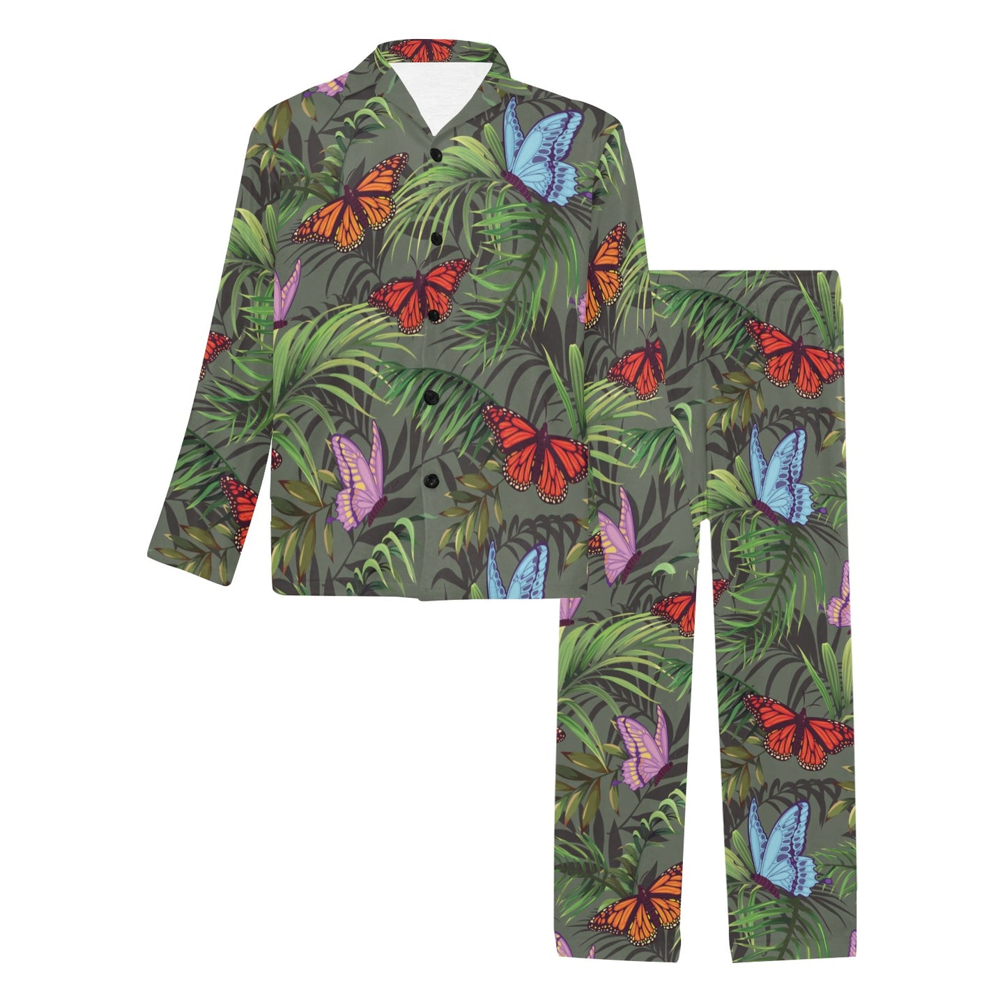 Monarch Butterfly Pattern Print Design 04 Men's Long Pajama Set