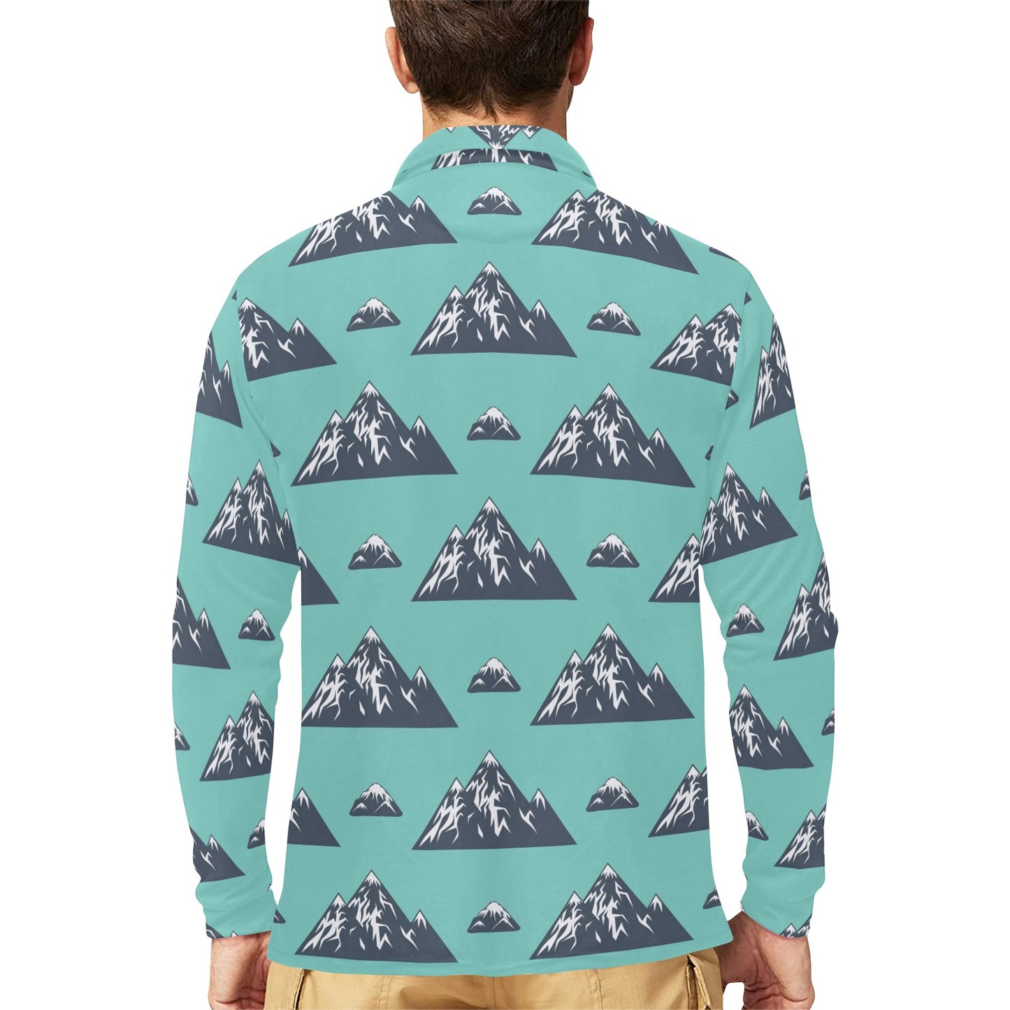 Mountain Pattern Print Design 01 Long Sleeve Polo Shirt For Men's