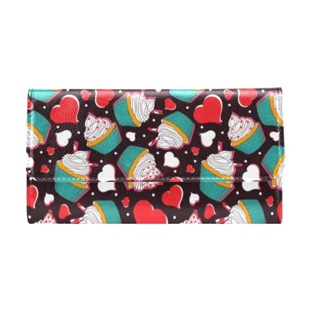 Cupcakes Heart Print Pattern Women's Trifold Wallet