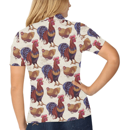 Rooster Pattern Print Design A03 Women's Polo Shirt