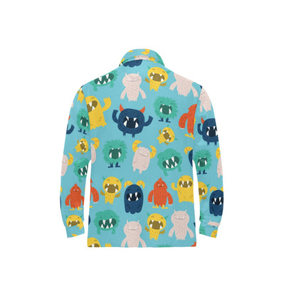 Monster Cartoon Pattern Print Design 03 Long Sleeve Polo Shirt For Men's