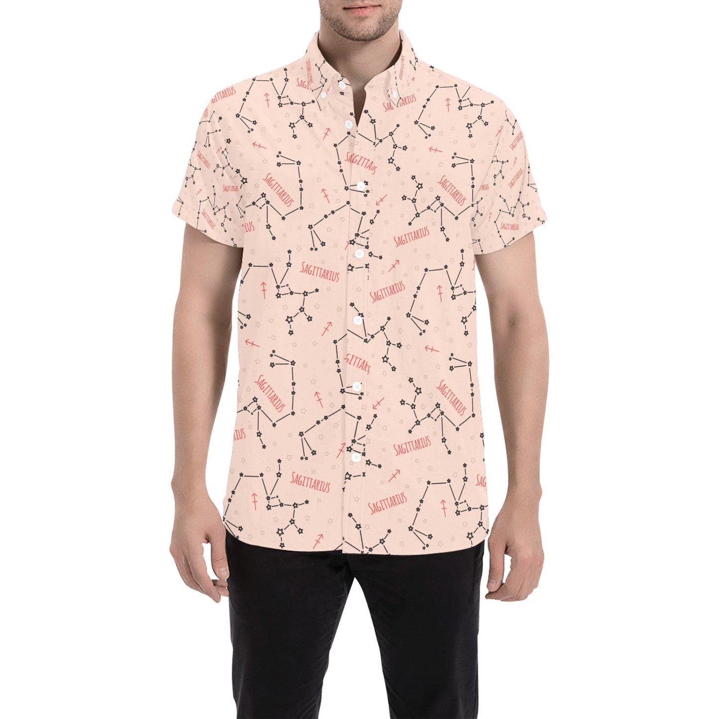 Sagittarius Star Print Design LKS302 Men Short Sleeve Button Up Shirt