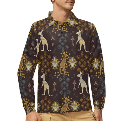 Kangaroos Pattern Print Design 03 Long Sleeve Polo Shirt For Men's