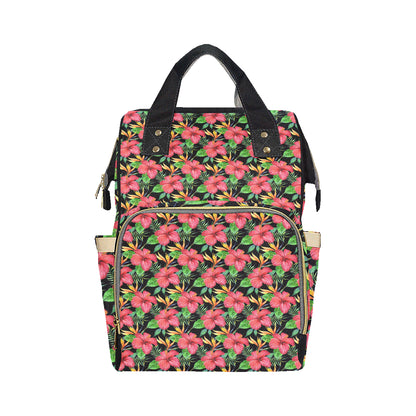 Red Hibiscus Pattern Print Design HB07 Diaper Bag Backpack