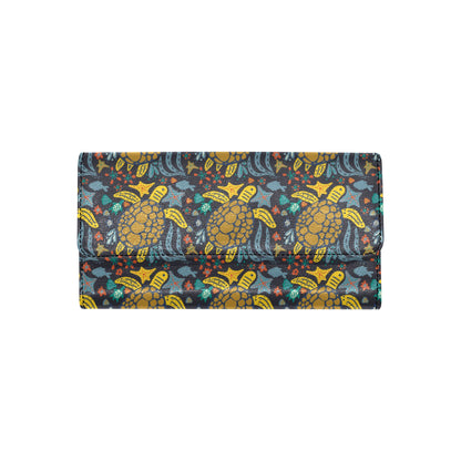 Sea Turtle Pattern Print Design T03 Women's Trifold Wallet