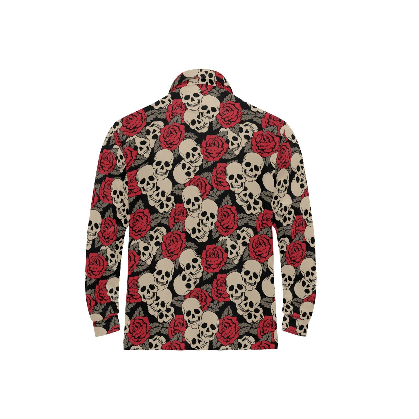 Skull And Roses Print Design LKS301 Long Sleeve Polo Shirt For Men's