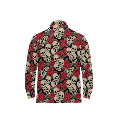Skull And Roses Print Design LKS301 Long Sleeve Polo Shirt For Men's