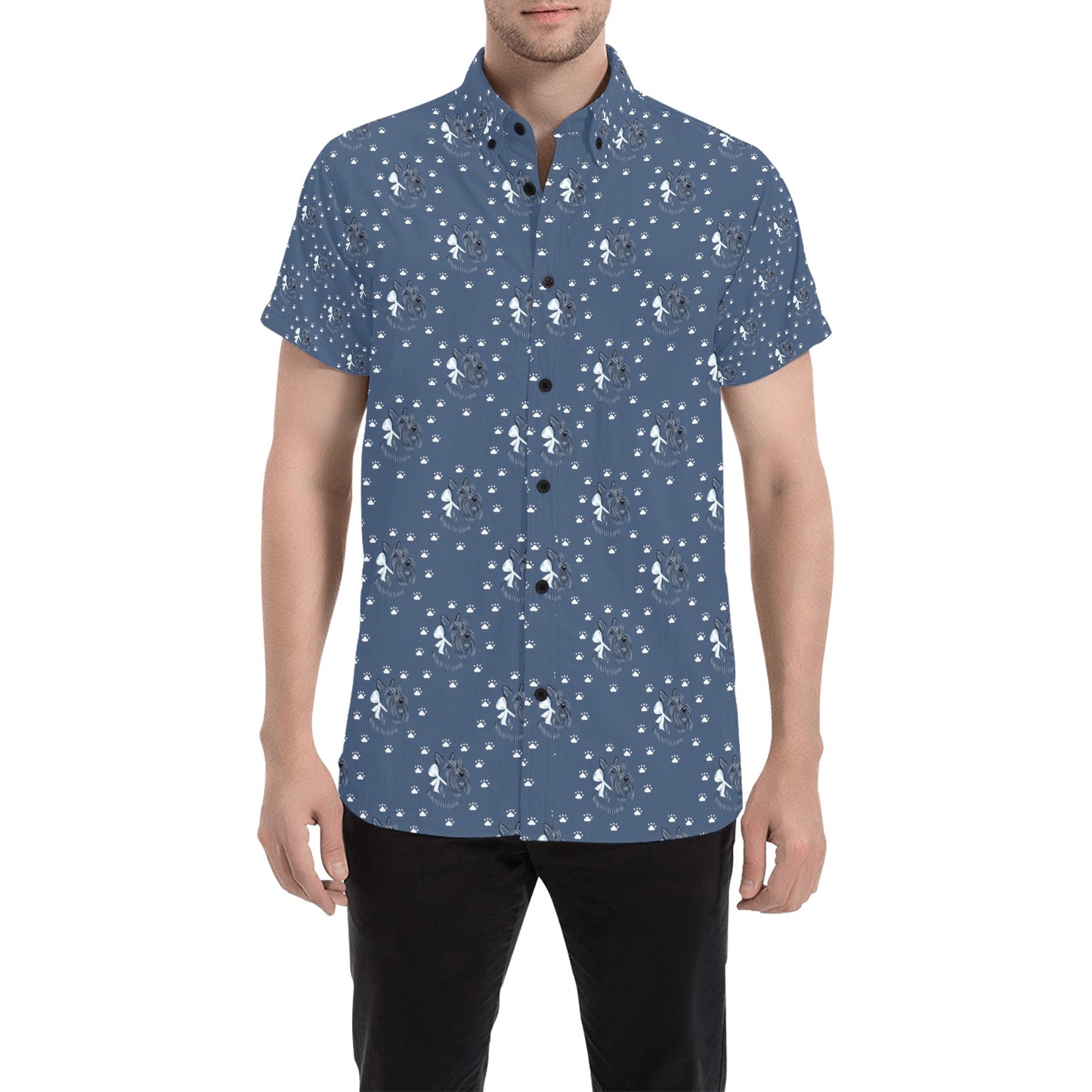 Scottish Terriers Print Design LKS307 Men Short Sleeve Button Up Shirt