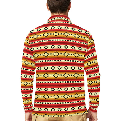 Serape Themed Long Sleeve Polo Shirt For Men's