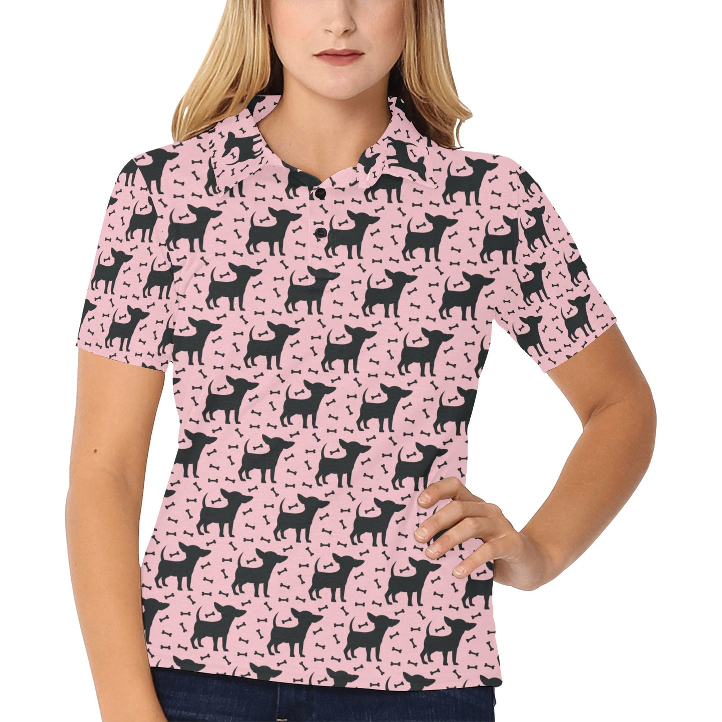 Chihuahua Pink Print Pattern Women's Polo Shirt