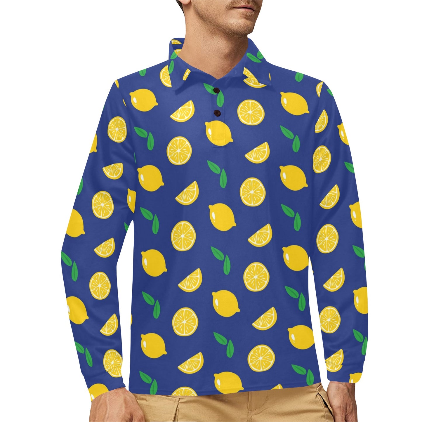 Citrus  Pattern Print Design 02 Long Sleeve Polo Shirt For Men's