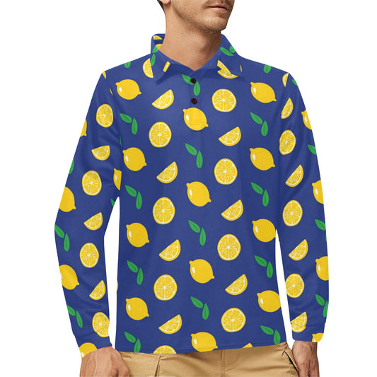 Citrus  Pattern Print Design 02 Long Sleeve Polo Shirt For Men's