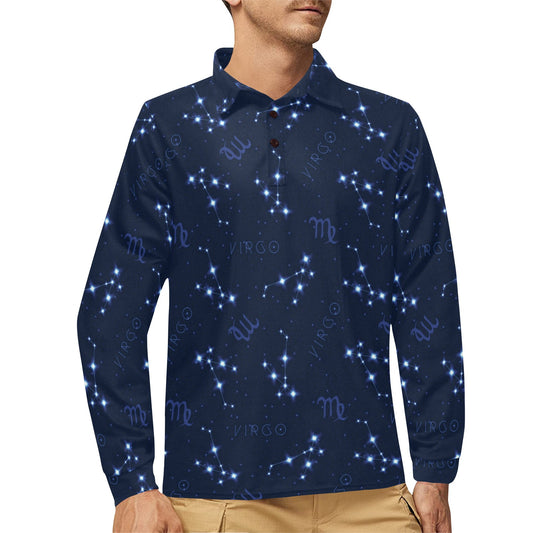 Virgo Print Design LKS303 Long Sleeve Polo Shirt For Men's