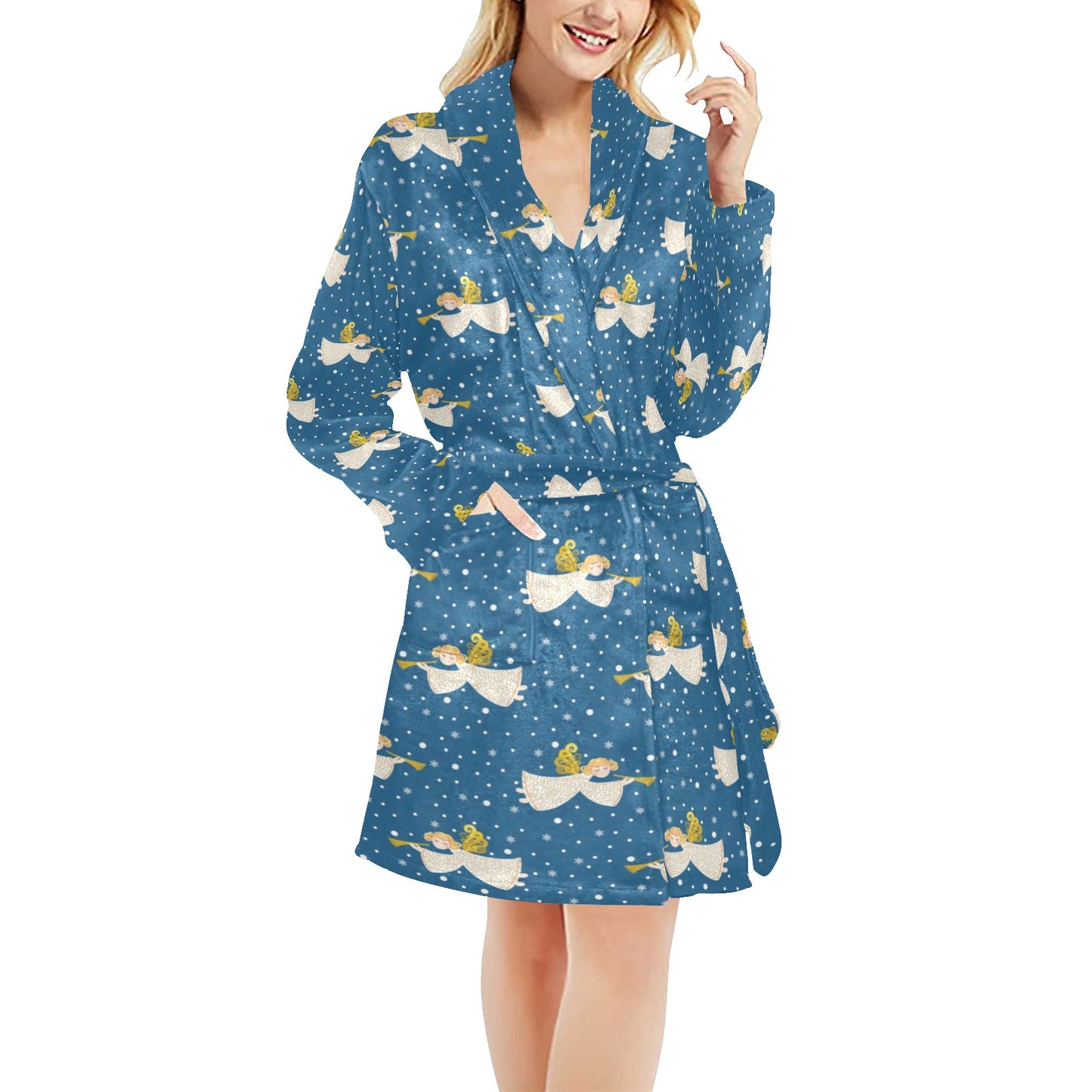 Angel Pattern Print Design 08 Women's Fleece Robe