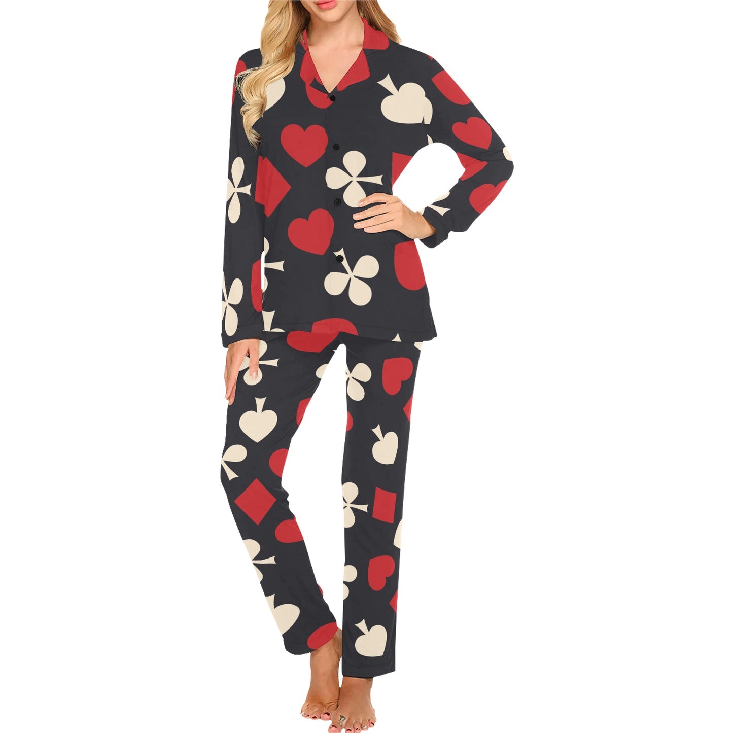 Poker Cards Pattern Print Design A02 Women's Long Pajama Set