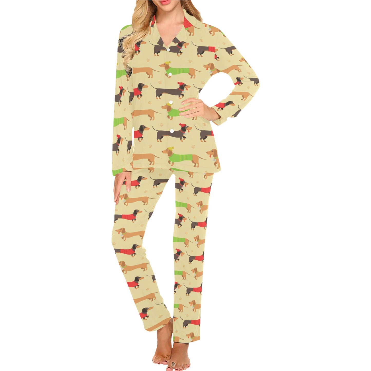 Dachshund Pattern Print Design 06 Women's Long Pajama Set