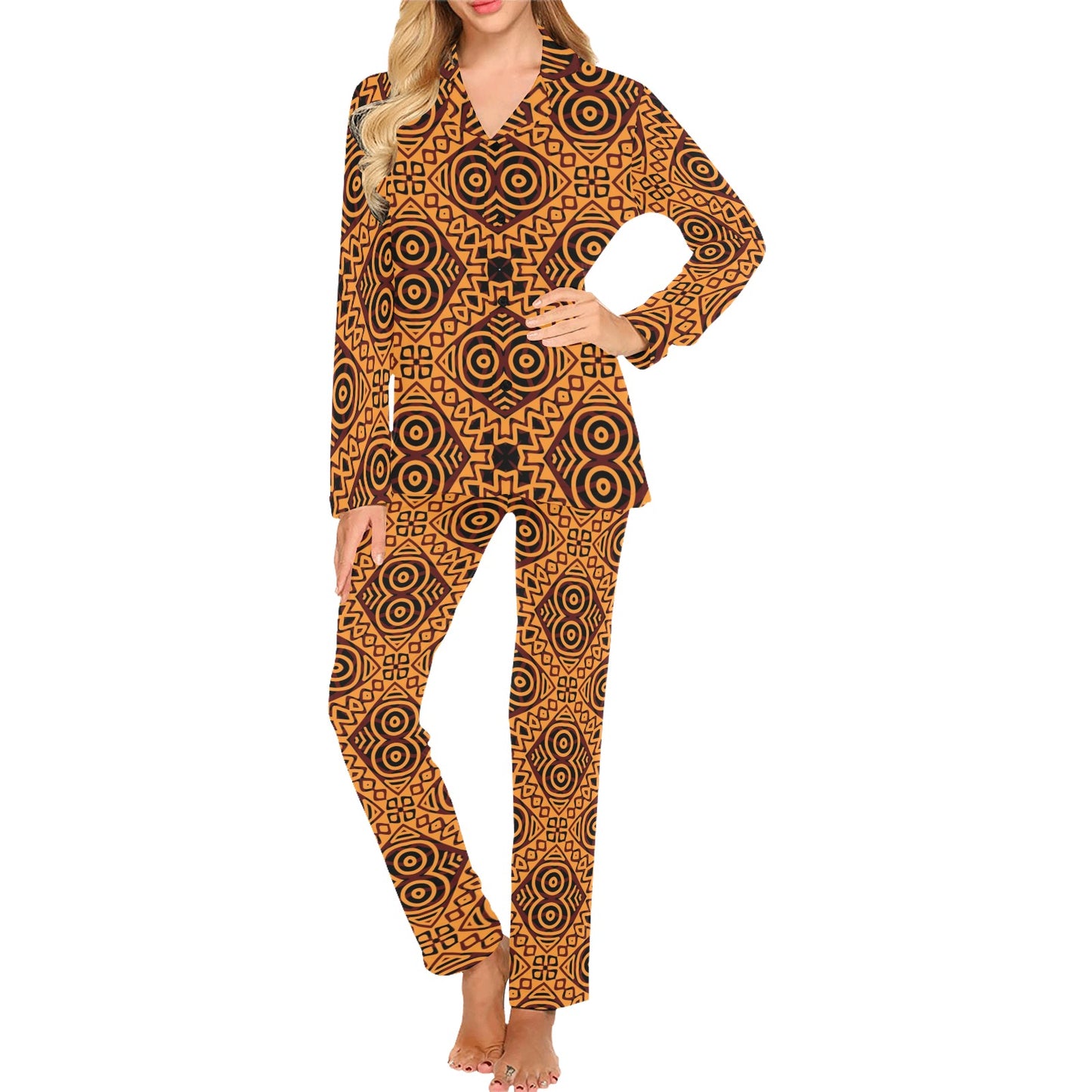 African Pattern Print Design 05 Women's Long Pajama Set