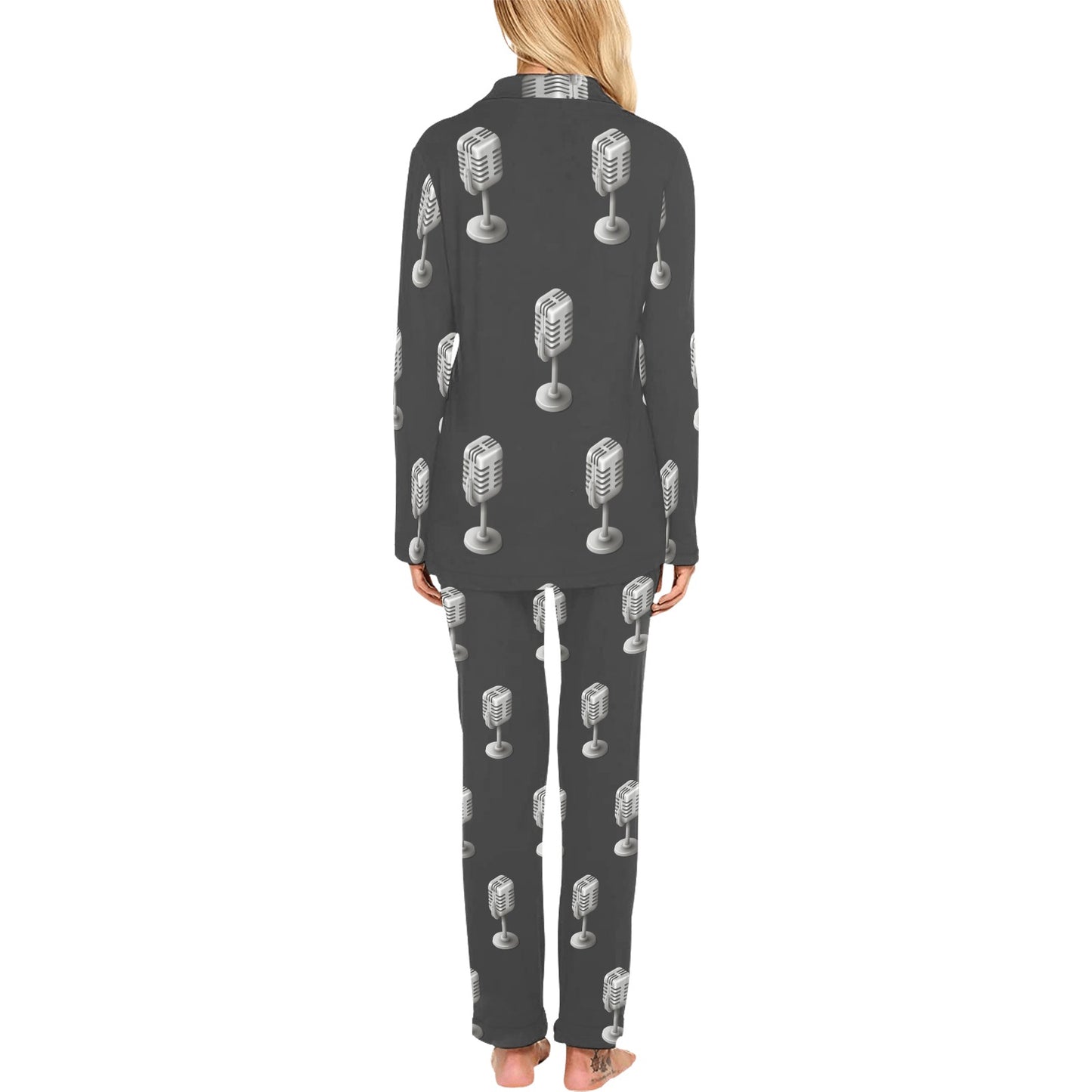 Microphone Vintage Pattern Print Design 01 Women's Long Pajama Set