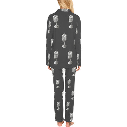 Microphone Vintage Pattern Print Design 01 Women's Long Pajama Set