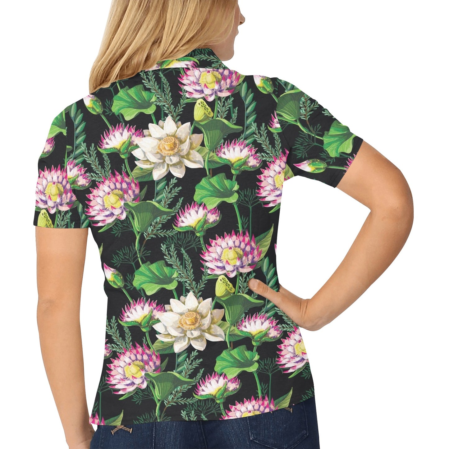 Water Lily Pattern Print Design WL010 Women's Polo Shirt