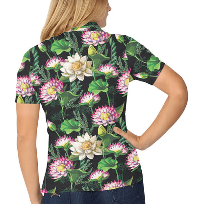 Water Lily Pattern Print Design WL010 Women's Polo Shirt