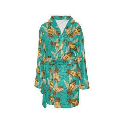Bee Pattern Print Design BEE04 Women's Fleece Robe