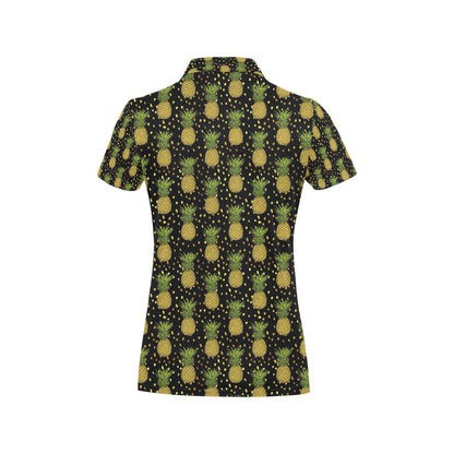 Pineapple Gold Dot Themed Print Women's Polo Shirt