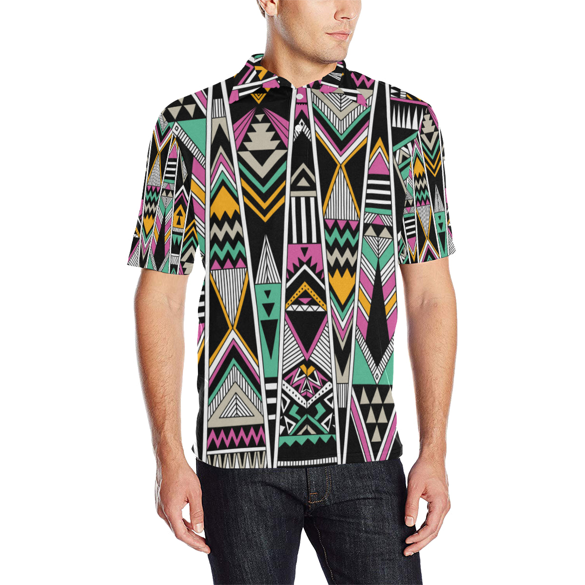 Tribal Aztec Triangle Men Polo Shirt