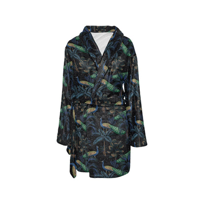 Rainforest Peacock Pattern Print Design A04 Women's Fleece Robe