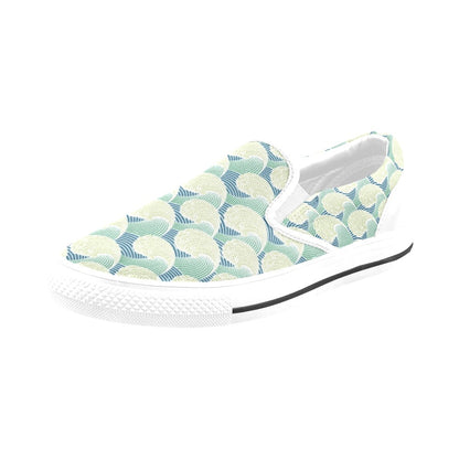 Wave Japan Style Print Design LKS302 White Slip Ons Canvas Women's Shoes