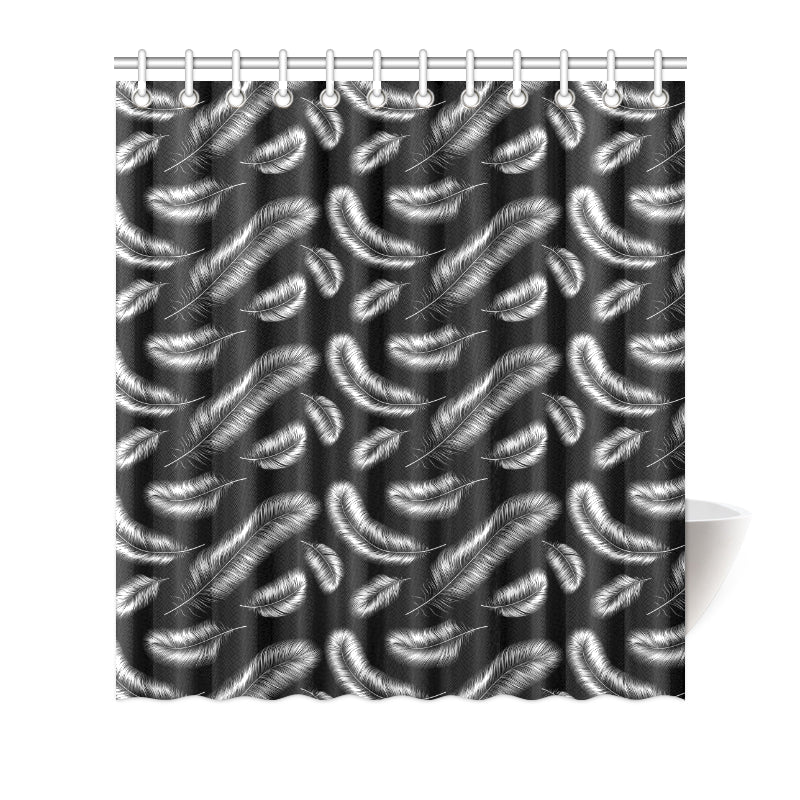 Feather Black White Design Print Shower Curtain
