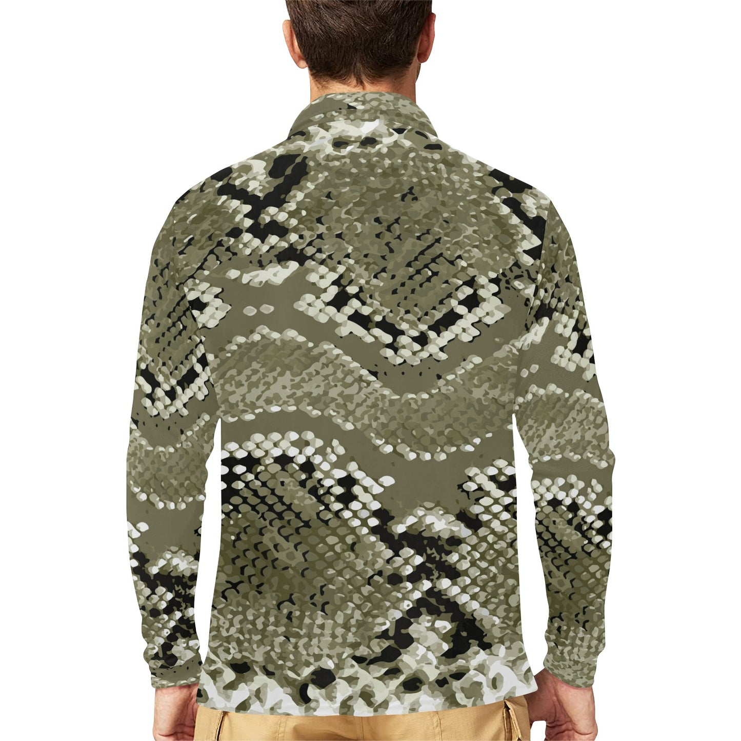 Python Pattern Print Design A04 Long Sleeve Polo Shirt For Men's