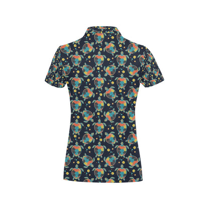 Sea Turtle Colorful with bubble Print Women's Polo Shirt