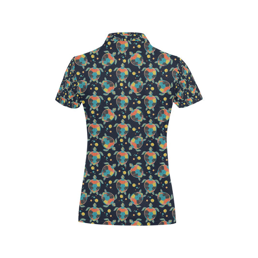 Sea Turtle Colorful with bubble Print Women's Polo Shirt