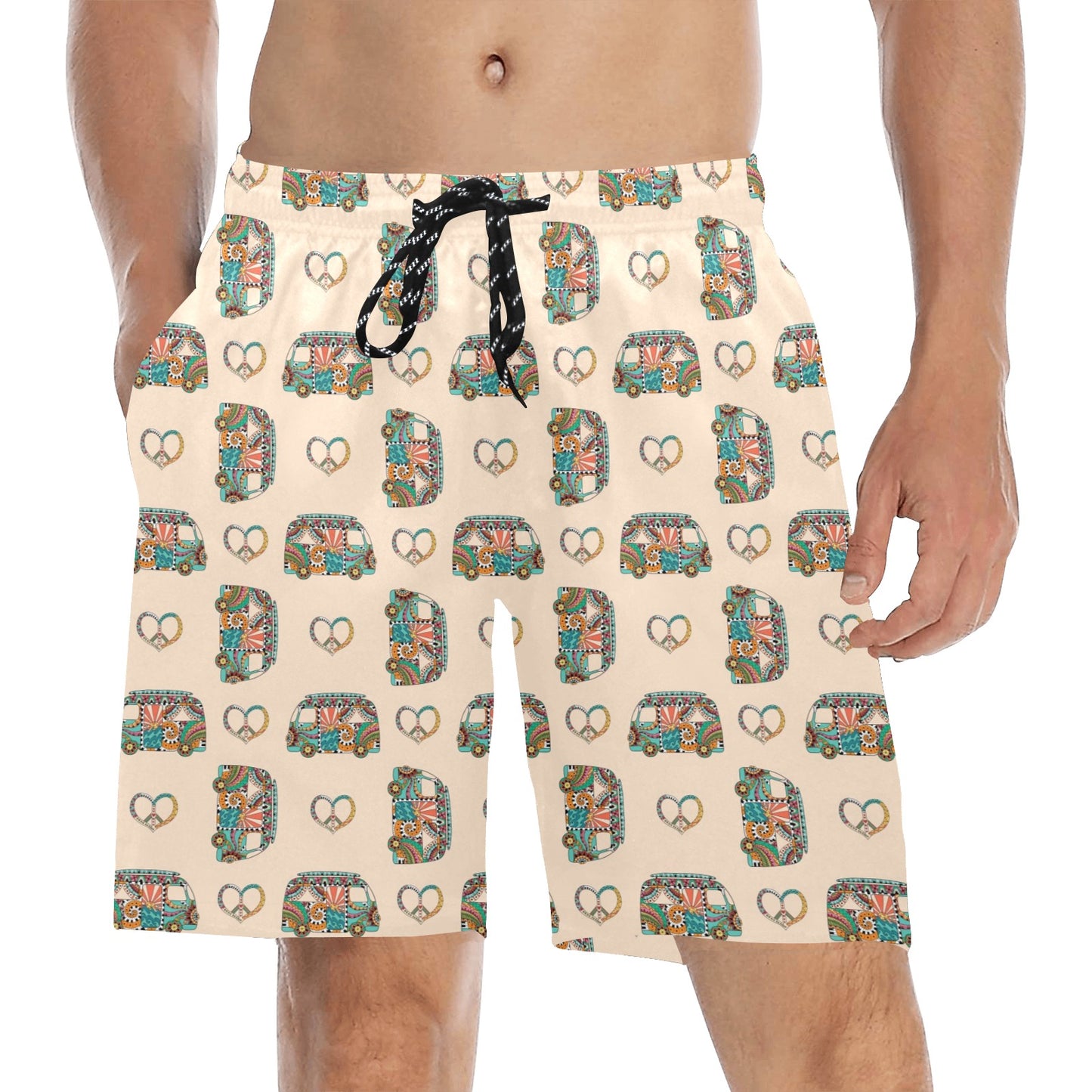 Hippie Van Peace Print Design LKS303 Men's Swim Trunks Beach Shorts