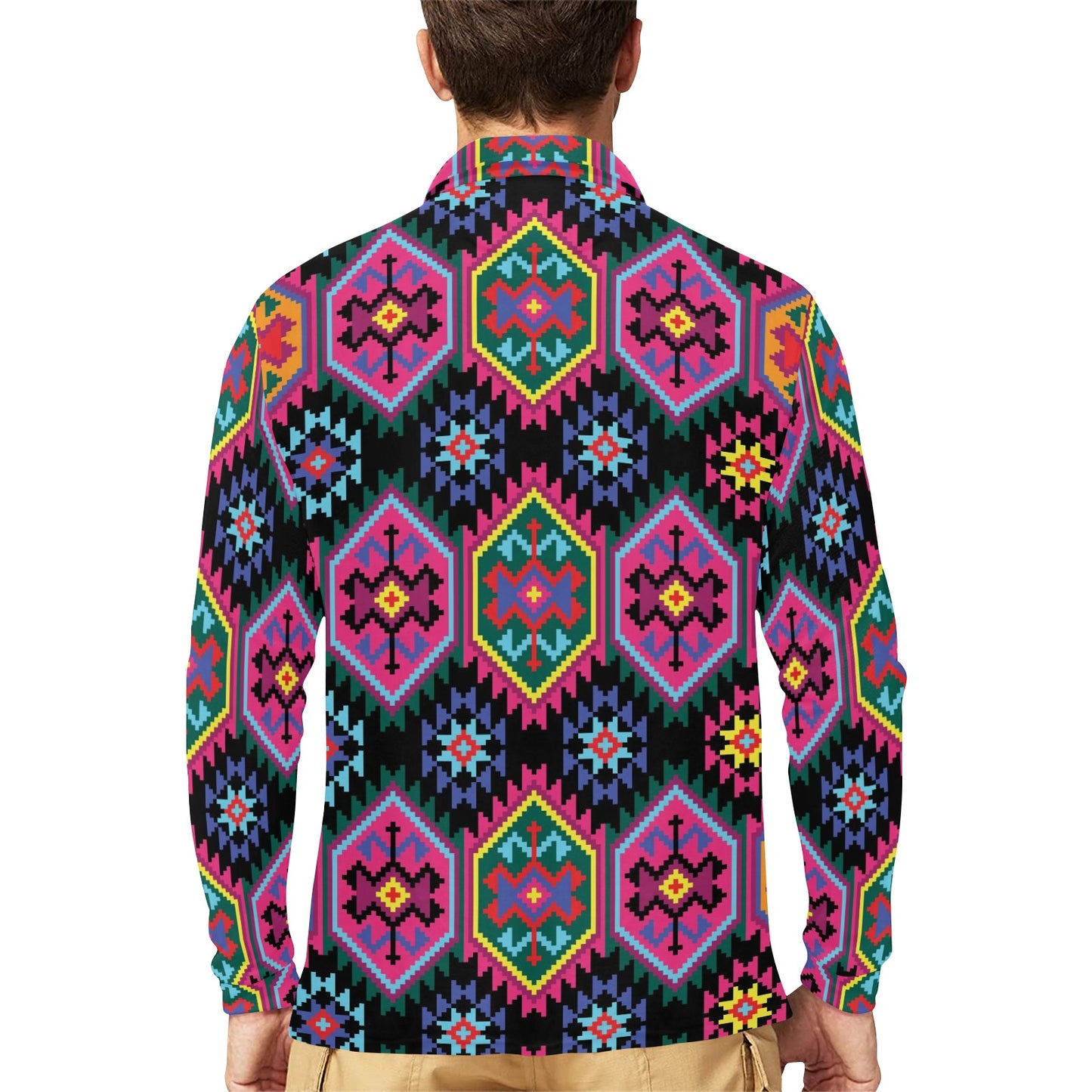 Mexican Pattern Print Design 02 Long Sleeve Polo Shirt For Men's