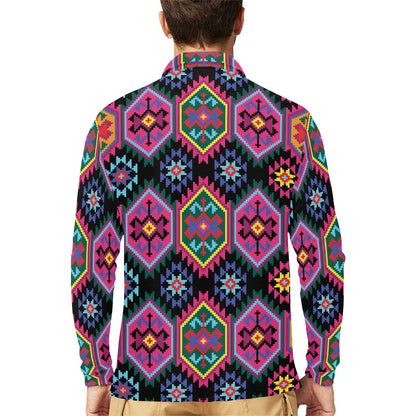 Mexican Pattern Print Design 02 Long Sleeve Polo Shirt For Men's