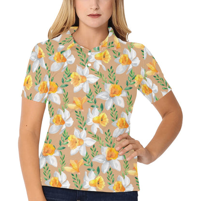 Daffodils Pattern Print Design DF04 Women's Polo Shirt