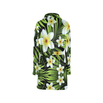 White Plumeria Pattern Print Design PM06 Women's Fleece Robe