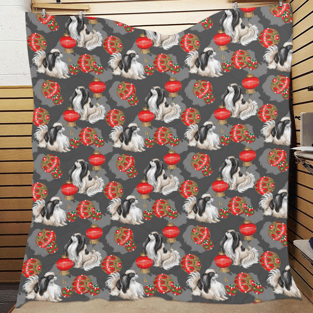 Japanese Chin Pattern Print Design 02 Premium Quilt