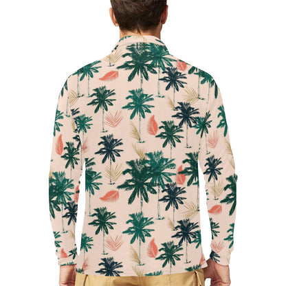 Palm Tree Pattern Print Design PT014 Long Sleeve Polo Shirt For Men's