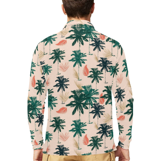 Palm Tree Pattern Print Design PT014 Long Sleeve Polo Shirt For Men's
