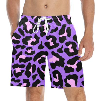 Cheetah Purple Neon Print Pattern Men's Swim Trunks Beach Shorts