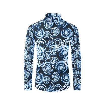 Tie Dye Dark Blue Print Design LKS306 Men's Long Sleeve Dress Shirt