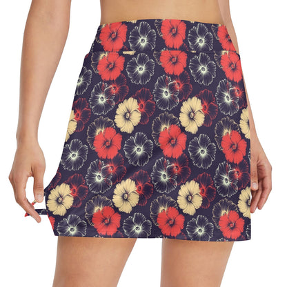 Tropical Flower Print Design LKS302 17" Golf & Pickleball Skort with Pockets