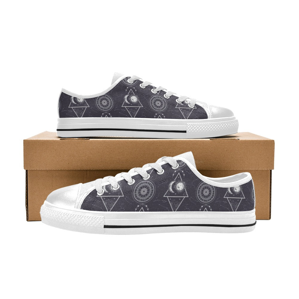 Sun Moon Print Design LKS309 Women's White Low Top Shoes