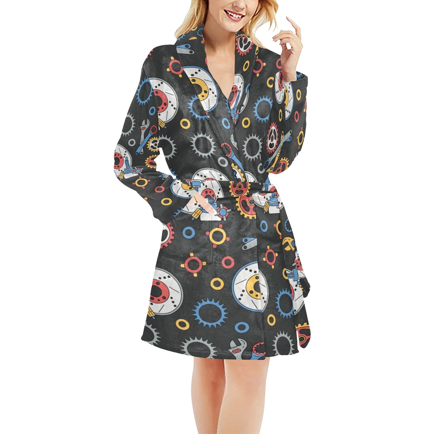 Mechanic Pattern Print Design 01 Women's Fleece Robe